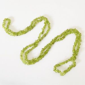 Peridot natural stone green chip long necklace 36”